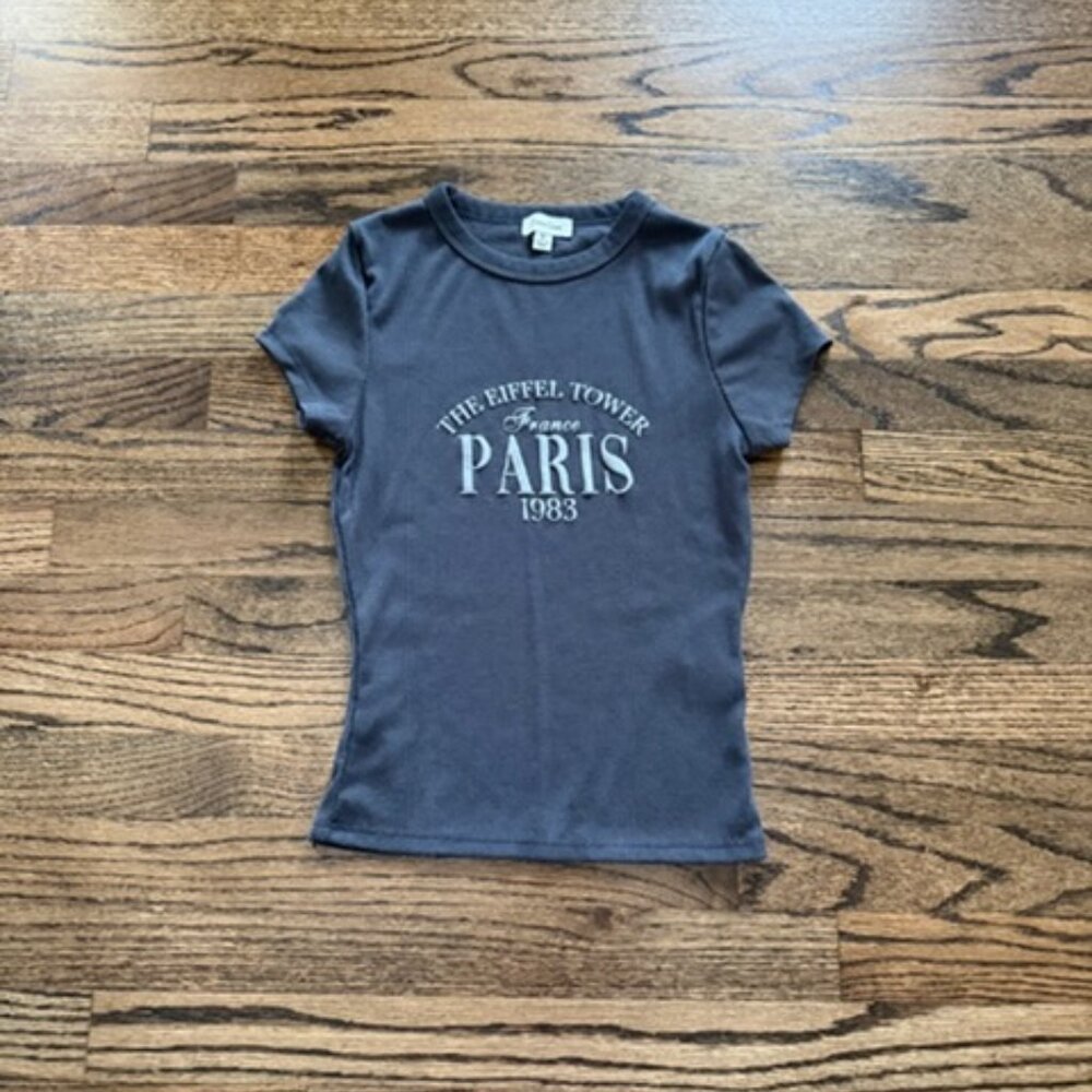 Paris Eiffel Tower Baby Tee (Gray) Size S
